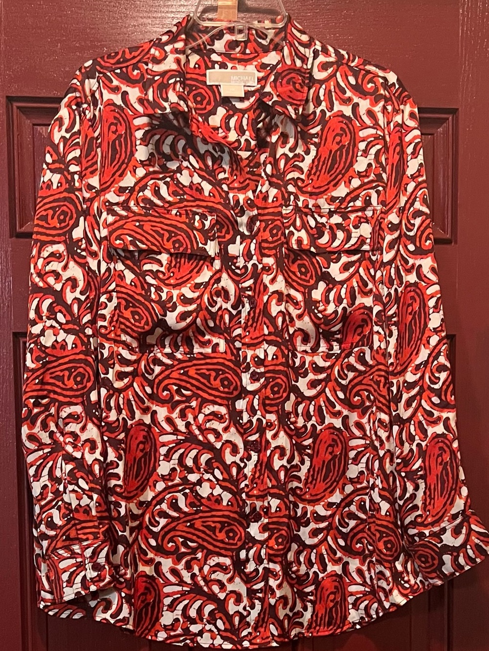 Michael Kors Orange and White Paisley Button-Down Shirt
